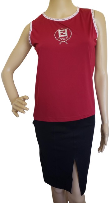 Fendi Red Cranberry Zucca Logo Embroidered Blouse 