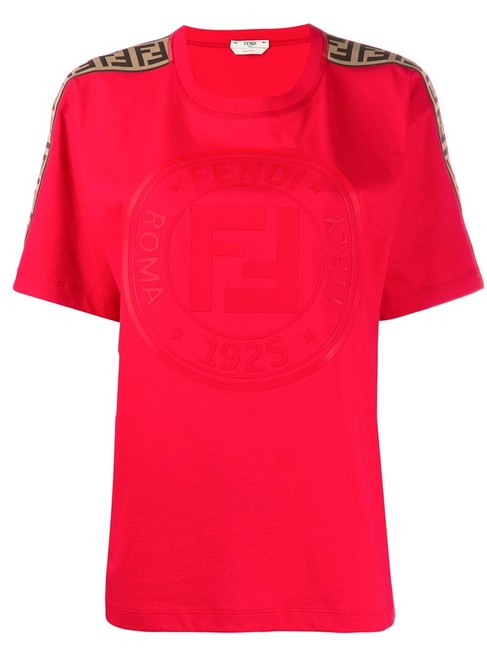 Fendi Red Jersey Ff Logo Ss T shirt Tee Shirt