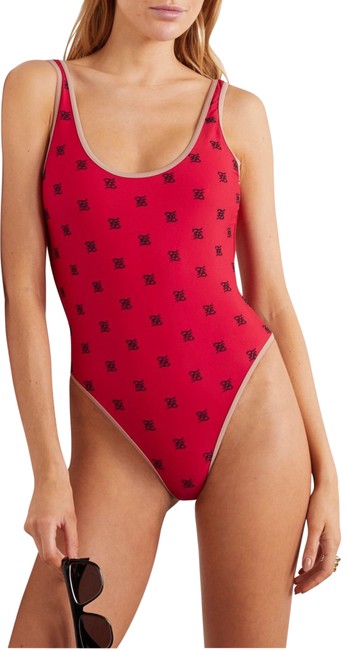 Fendi Red Kaligraphy Embroidered Swimsuit 38 One piece Bathing Suit