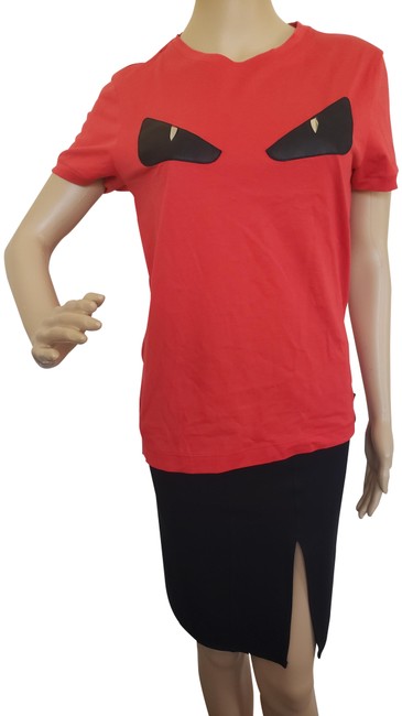 Fendi Red Leather Monster Eyes Print T shirt Tee Shirt 