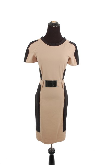 Fendi Tan and Black Belted Mid length WorkOffice Dress