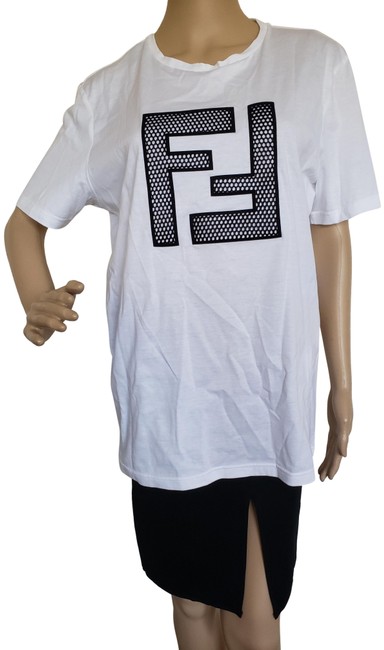 Fendi White Black Zucca Ff Logo Embroidered T shirt Tee Shirt 
