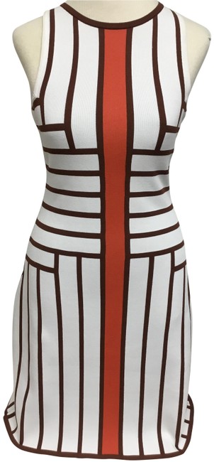 Fendi White Brown Stripe Sleeveless Short Casual Dress