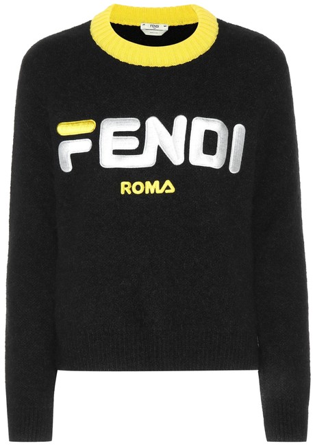 Fendi White Fila For Logo Medium weight Black Sweater