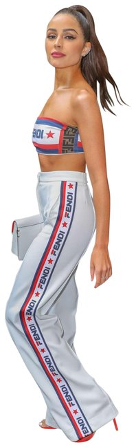 Fendi White Jersey Logo Printed Track High rise Pants