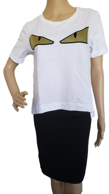 Fendi White Metallic Gold Eye Print Monster Tee Shirt