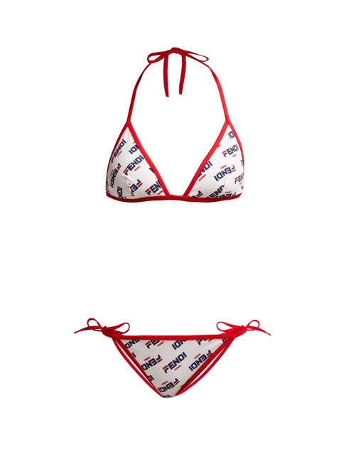 Fendi White Multicolor Mania Logo print Triangle 42 Bikini Set 