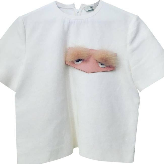 Fendi White Runway Monster Shirt Pink Fur Blouse