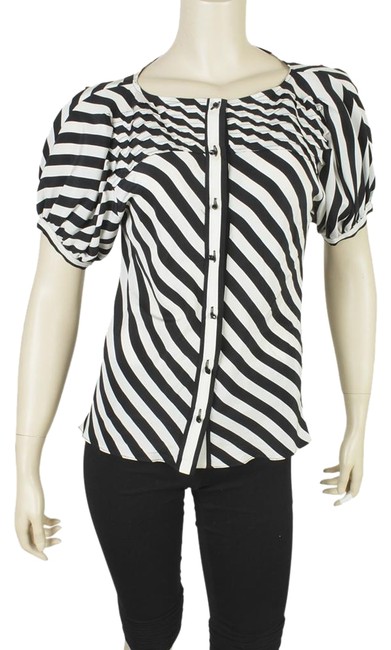 Fendi Whitexblack Stripe WhiteBlack Silk 178296 Blouse