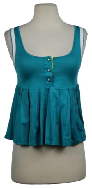 Fendi Womens Teal Tank Top Cotton Sleeveless Pleated Casual Shirt Blouse