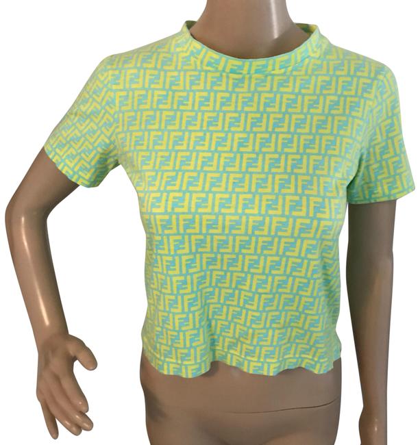 Fendi Yellow Ff Monogram Logo Print Cropped Tee Shirt