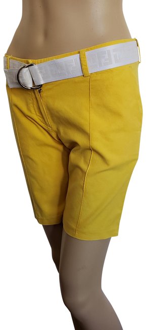 Fendi Yellow Zucca Monogram Belt Seamed Shorts