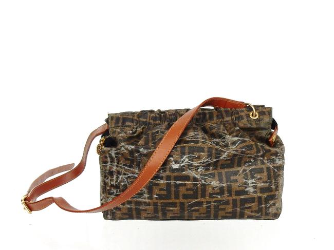 Fendi 2 way Tote Brown Ff Mono Smooth Pvc  Leather Cross Body Bag 