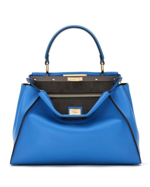 Fendi 2015 Medium Peekaboo Royal Blue Calf Leather Satchel 