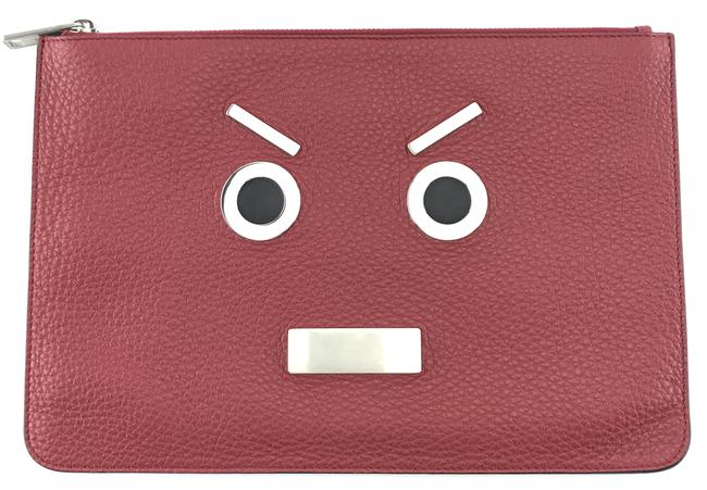 Fendi Portfolio #27487 Rare Monster Face Case Fit Ipad Red Leather Clutch 