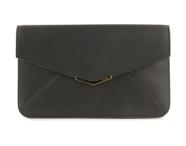 Fendi 2jours Envelope Black Leather Clutch 