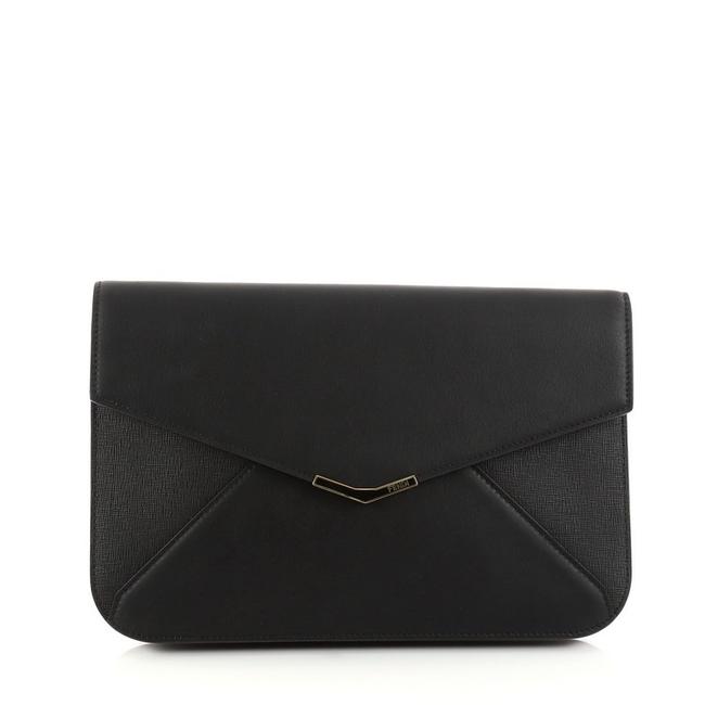 Fendi 2jours Large Black Leather Clutch 