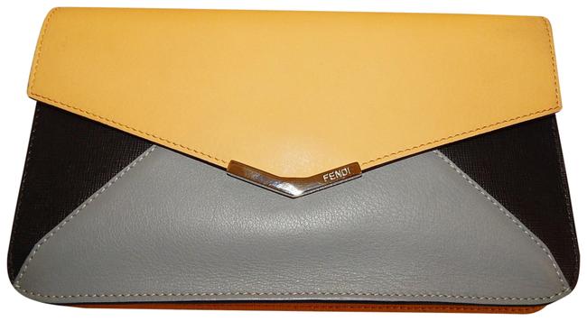 Fendi 2jours Yellow Black Gray Block Italy Multi Color Leather Clutch 