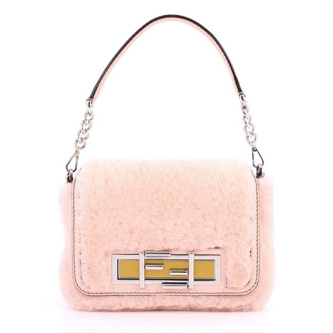 Fendi 3baguette Convertible Small Pink Shearling Wool Cross Body Bag 