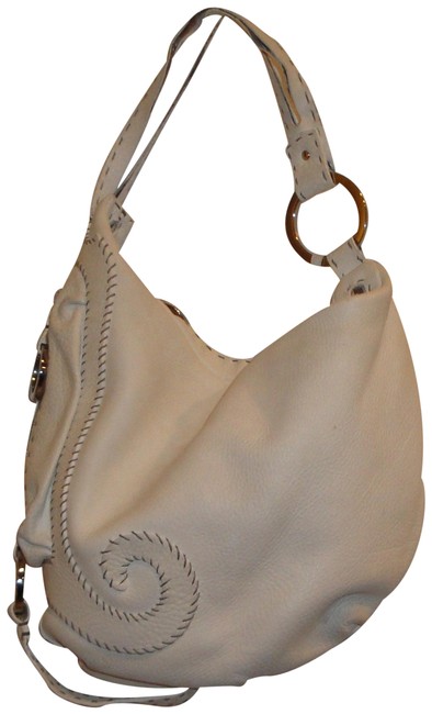 Fendi 49 19 15321 Biga White Leather Hobo Bag 