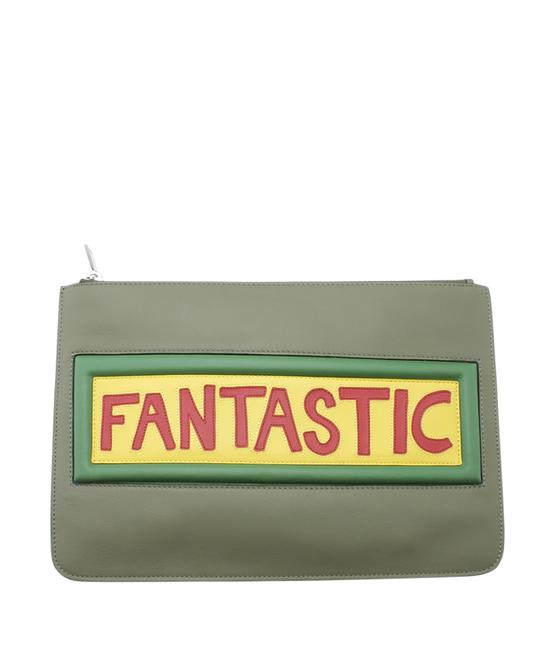 Fendi 7n0078 Fantastic Vocabulary 176936 Green Leather Clutch 
