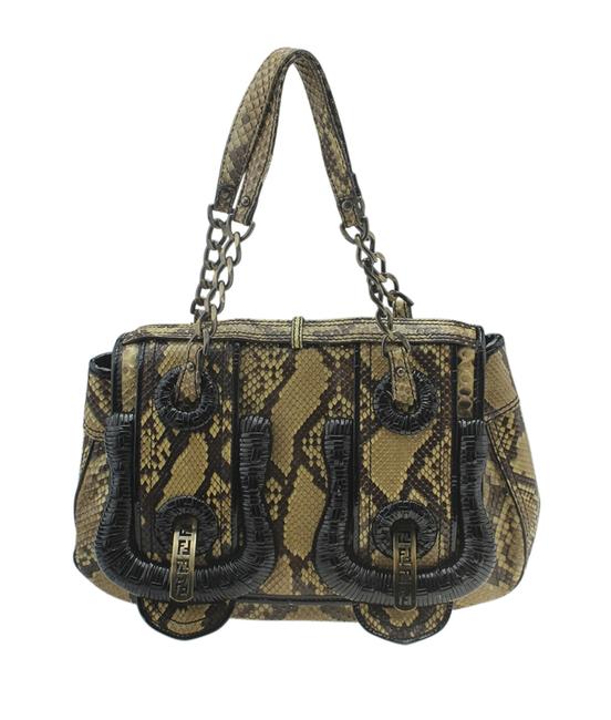 Fendi 8bn165 B 182976 Brown Snakeskinxpatent Leather Satchel 