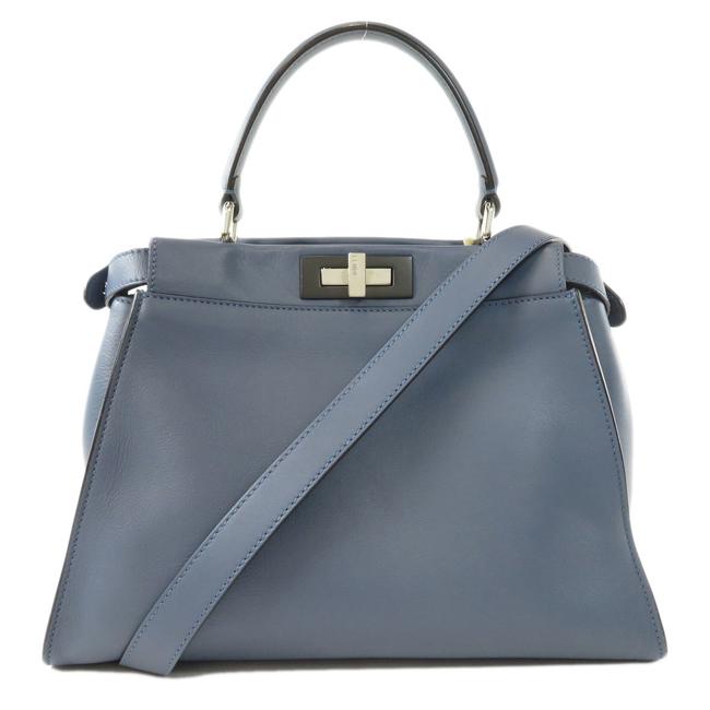 Fendi 8bn290 Peekaboo Handbag Calf Ladies Blue Satchel 