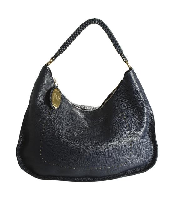 Fendi 8br582 Selleria 188305 Blue Leather Hobo Bag 