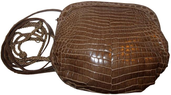 Fendi Alligator Embossed 1980&s Vintage Brown Patent Leather Clutch 
