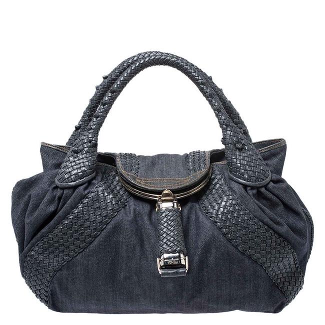 Fendi And Leather Spy Blue Denim Hobo Bag 
