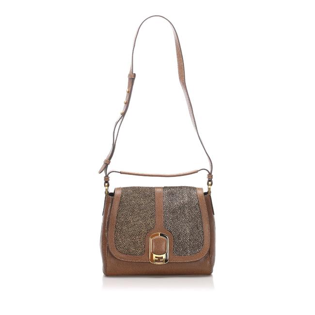 Fendi Anna Galuchat Brown Leather Satchel 