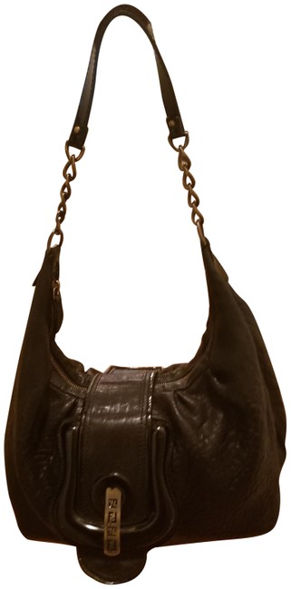 Fendi B Handbag Black Leather Hobo Bag 