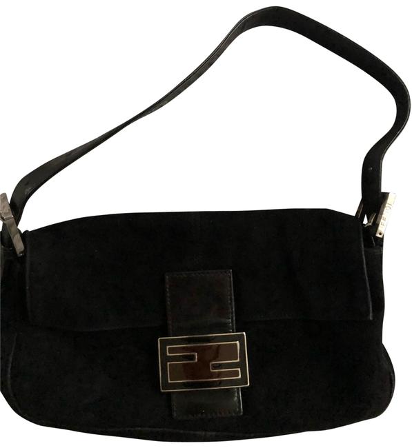 Fendi Baguette Black Suede Leather Clutch 