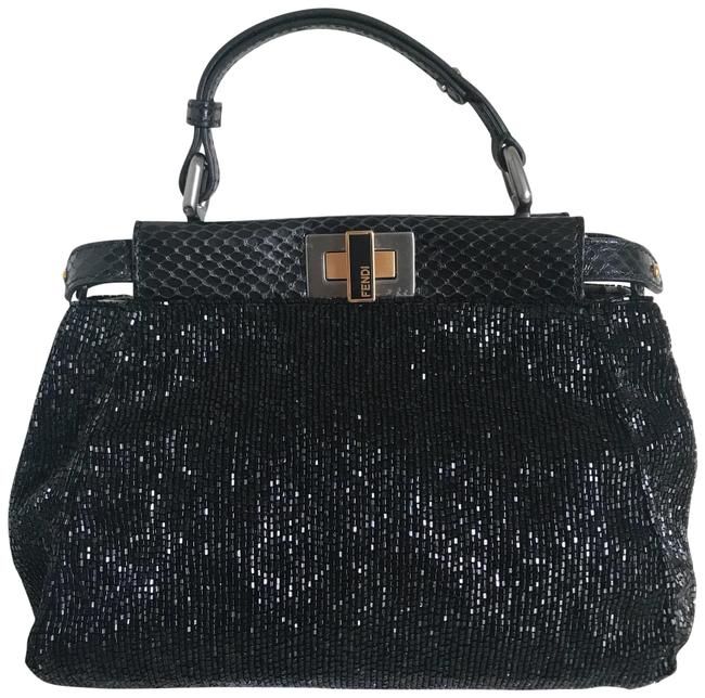 Fendi Beaded Peekaboo Black Python Skin Leather Satchel 