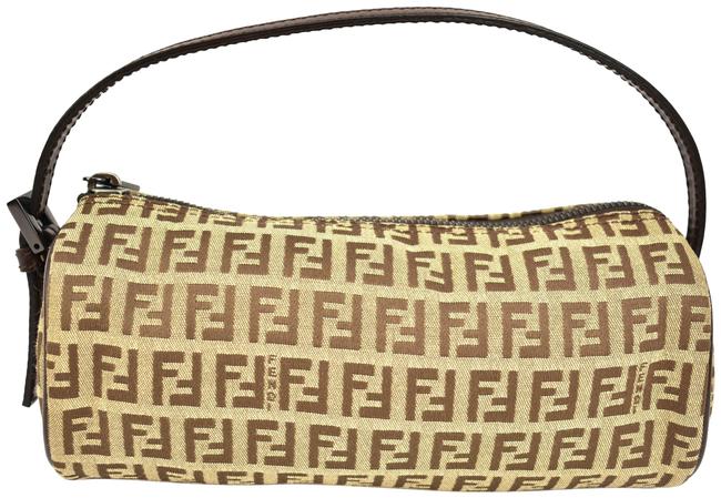 Fendi Beige "Ff" Logo  Leather Tote Qn Clutch 