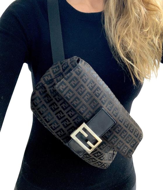 Fendi Belt Bag BrownBlack Fabric Clutch 