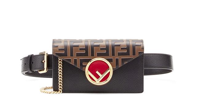 Fendi Belt Black Red Leather Cross Body Bag 