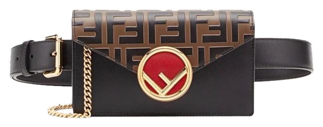 Fendi Belt Ff Black Brown Red Leather Cross Body Bag 