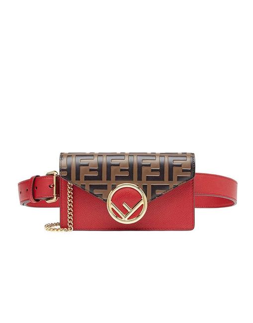 Fendi Belt Red Leather Cross Body Bag 