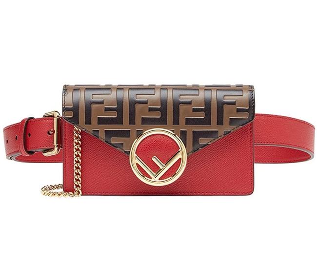Fendi Belt RedBrown Calfskin Leather Cross Body Bag 
