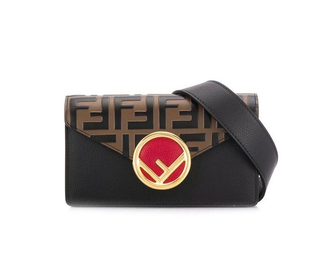 Fendi Belt RedBrownBlack Calfskin Leather Cross Body Bag 