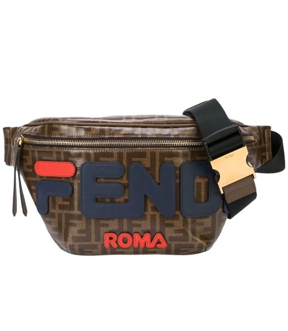 Fendi Belt X Fula Logo Appliqued Brown Multi Canvas Cross Body Bag 