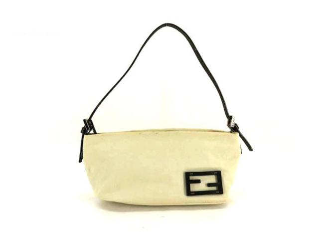 Fendi Bicolor Wristlet Pouch 221447 Light Beige Canvas Hobo Bag 