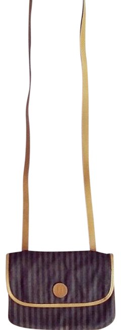 Fendi Blackbrown Striped Monogram Tan Coated Canvas Cross Body Bag 