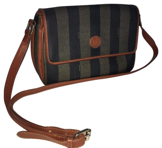 Fendi Black and Greenish Tan Pequin Cross Body Bag 