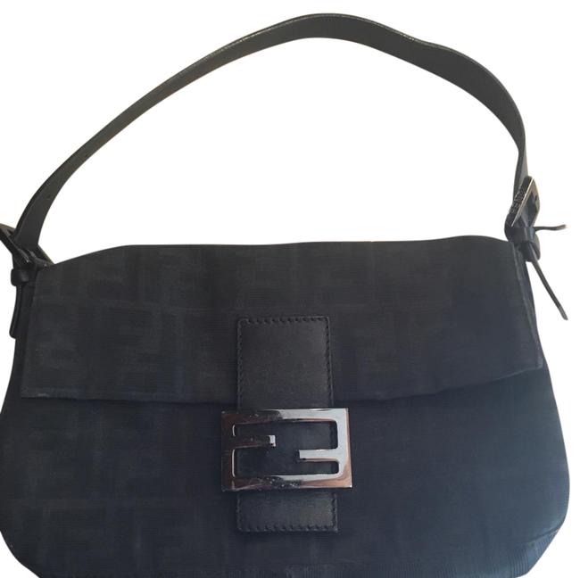 Fendi Black Cloth Leather and Metal Hobo Bag 