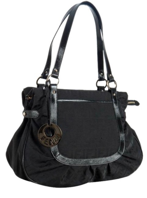 Fendi Shoulder Bag Canvas Black Leather and Fabric Satchel 