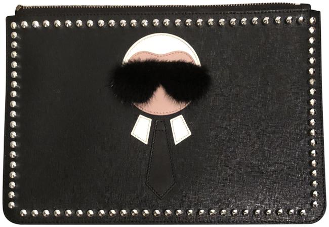 Fendi Ff Black Leather Clutch 