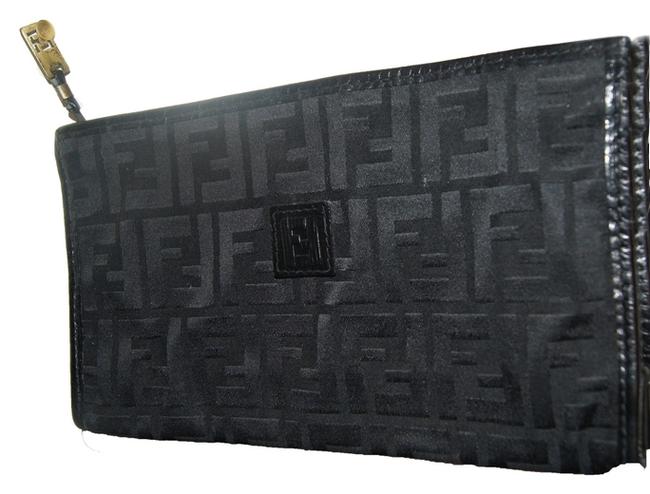Fendi Black Signature Canvas W Leather Details Clutch 