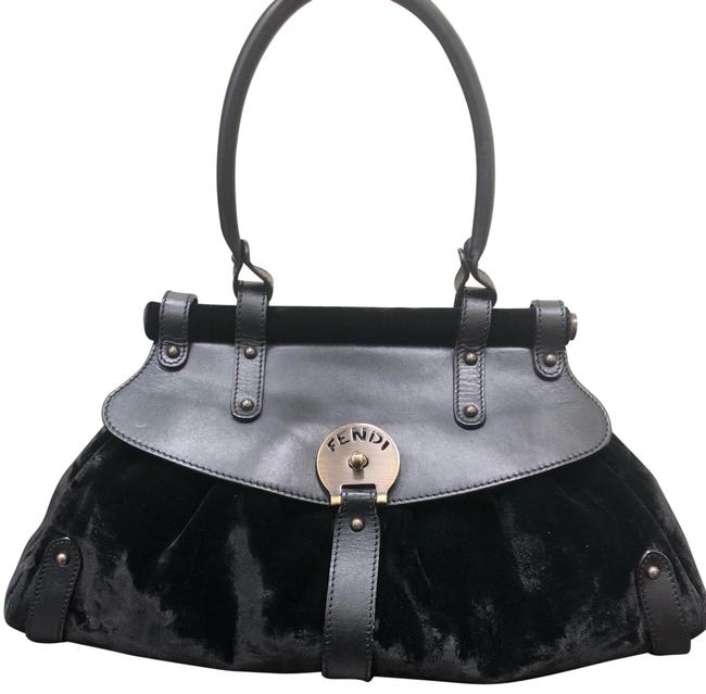Fendi Black VelvetLeather Satchel 